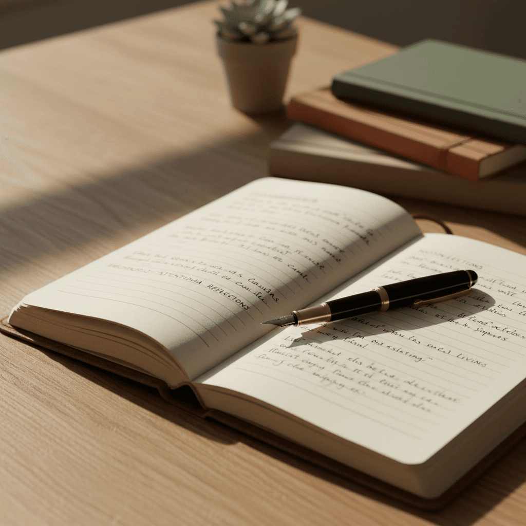 Handschriftliches Tagebuch auf einem Holztisch